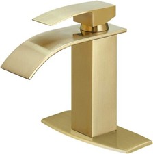 Brushed Gold Basin Sink Faucet Waterfall Single Handle Mixer Tap W/Cover Plate