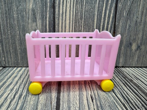 Vintage pink plastic doll crib - plastic,