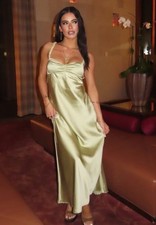 ZARA NEW Oil/Mint  SATIN BACKLESS MIDI SLIP DRESS SIZE XS 