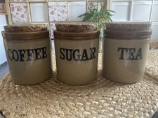 Vintage Moira Stoneware Tea Coffee And Sugar Jars Farmhouse Country House