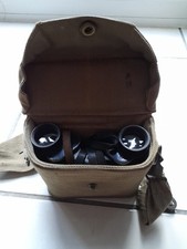 WW2 British Kershaw Binoculars 1940 and Webbing Case 1942. War Dept Crows Foot.