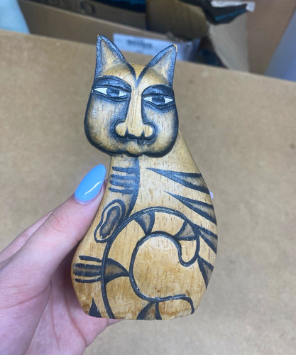 Hand painted wooden cat - painted,