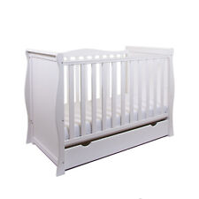 Baby Willow White Sleigh Cot / Mini Cot Bed Drawer optional mattress 120x60x10