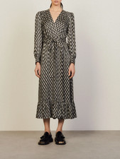 SANDRO Belted floral-print twill midi wrap dress 38 UK 10 £415