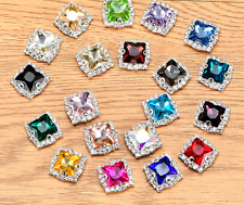 10 Pcs / Sew On Square Rhinestone, Crystal Beads, Ribbon Centre Crystal S38S