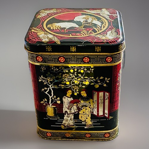 Vintage oriental tea caddy tin - vintage,