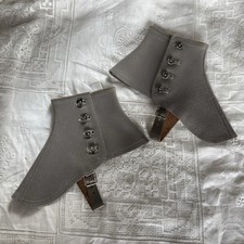 Antique Vintage Wool Spats Grey Leather Painted Buckle Gray Buttons