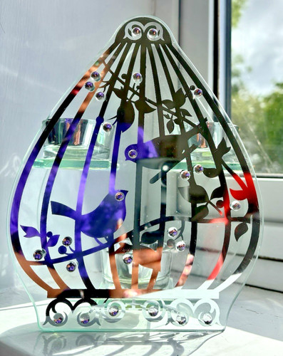 Mirrored glass bird - glass, cage