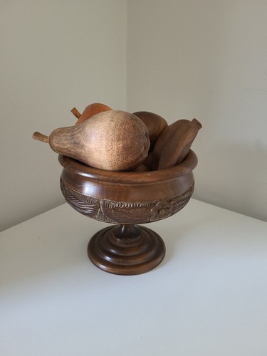Vintage wooden fruit bowl with - vintage,