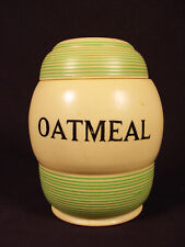 RARE 1930s GREEN BANDED OATMEAL JAR w LID STREAMLINE T G GREEN YELLOW WARE MINT