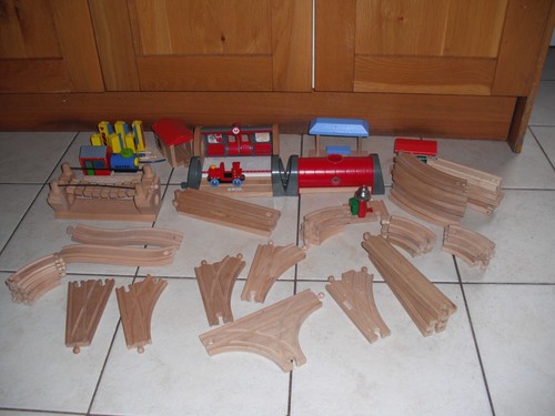 Wooden train tracks buldings - wooden, tracks,