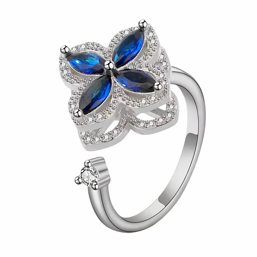 Blue petal spinner ring - blue,
