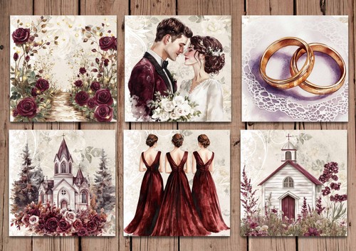 Wedding burgundy card - , toppers