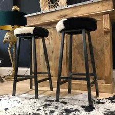 Black and White Genuine Cowhide Luxury Bar Stools (pair)