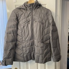 Ladies Grey Per Una Padded Hooded Jacket Size Medium