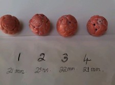 Antique Chinese 21+mm Natural Hand Carved Genuine Pink Coral Shou Bead