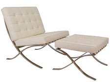 Premium Barcelona Chair and Ottoman Biege Mies Van Der Rohe Italian Leather