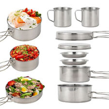 8pcs Stainless Steel Mess Tins Cooking Saucepans Outdoor Camping Festival Hiking