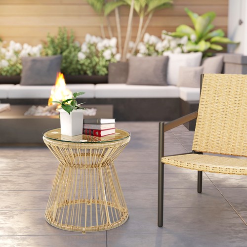 Rattan end table round - rattan,