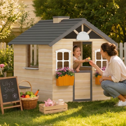 Wooden playhouse for kids - wooden,