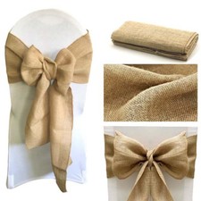 50 NATURAL Burlap Jute Hessian Chair Sash Bow Sashes Wedding Event Venue Decor