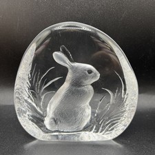 MATS JONASSON full lead crystal glass PAPERWEIGHT Rabbit 3281 signed