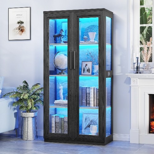 Tier curio cabinet - cabinet, led