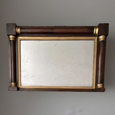 Antique Regency Rosewood & Gilt Overmantle Rectangular Wall Mirror With Foxing