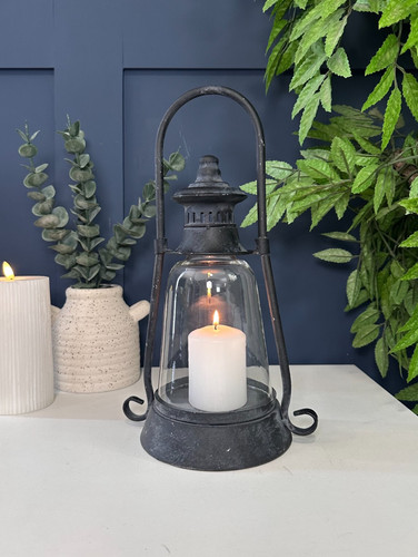 Rustic black lantern candle - black,