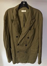 DRIES VAN NOTEN Double Breasted Cotton Blazer Jacket Sz 52, green button up