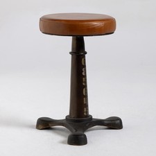 Singer Low Stool Tan Genuine Leather Round Seat Metal Backless Base - 48cm