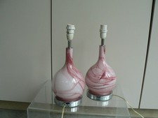 Pair Glass Table Lamps Pink Mottled Laura Ashley