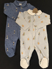 Baby  Boys Peter Rabbit Striped 2 x Sleepsuit Babygrow Romper  3/6 Months
