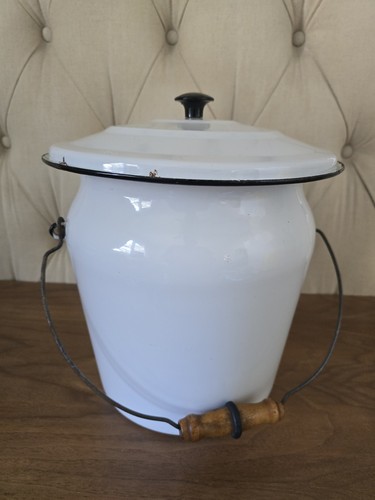 Vintage white enamel lidded