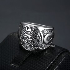 Stainless Steel Mens Egyptian Pharaoh Ankh Eye of Horus Ra Ring For Men Gift