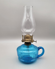 Finger Oil Lamp - Blue and Clear Glass - Vintage - 28cm Tall