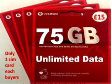 CHEAP Vodafone £15 60GB UK Pay As You Go  SIM Card  20 p cheapest vodafone