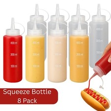 8x Squeeze Sauce Bottles Clear Condiment Dispenser Ketchup Mayo 400ml