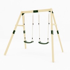 GALACTICA Outdoor Wooden Frame Double Plastic Swing, Garden Swing for Kids Play 
