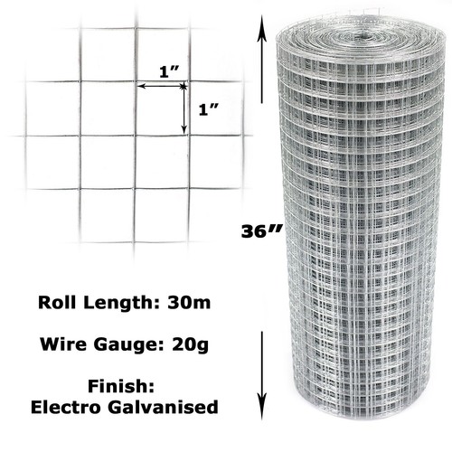 Welded wire mesh x30m - mesh, 1"x1"x30m