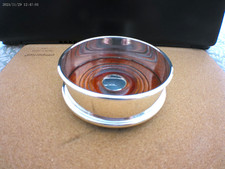 Vintage Plain Silver Plate & Wood Wine Bottle Coaster: 4" diameter; green baize.