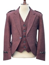 Men's Tweed Argyle Kilt Jacket In 5 Buttons Vest - Tweed Wedding Argyle Jacket