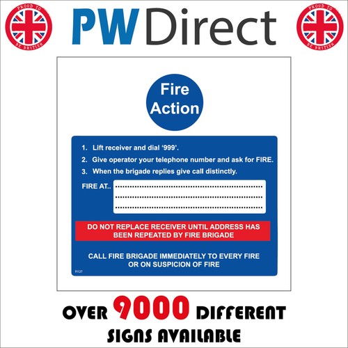 Sign fire action emergency - sign, in