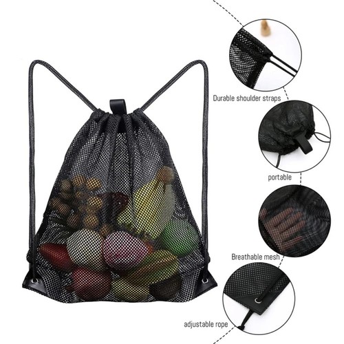 Drawstring mesh bag - mesh, shoulder