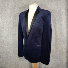ASOS Jacket Size 40R Slim Fit Blue Velvet Tuxedo Smoking Dinner Party Blazer