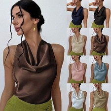 Womens Halter Neck Satin Silk