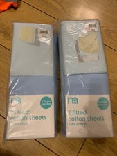BNIP Mothercare 2x 2 Pack BLUE fitted Sheets for Cot Bed / 3’ Toddler Bed. New