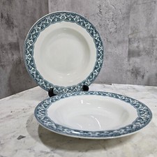 Pair Of Empire Ware EPC 25cm Wide Rim Soup Bowls Blue Stoke-On-Trent