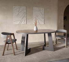 Furneo Belagio Dark Oak Effect, Round Extendable Dining Table, 110cm -160cm