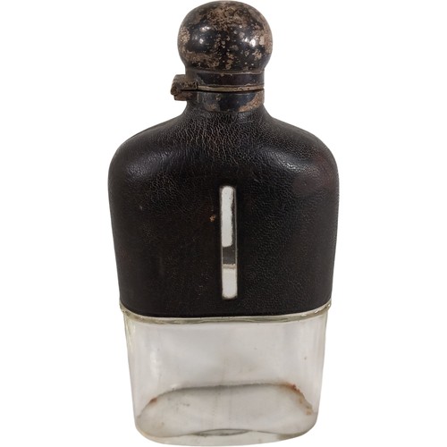 Vintage hip flask glass metal - flask,